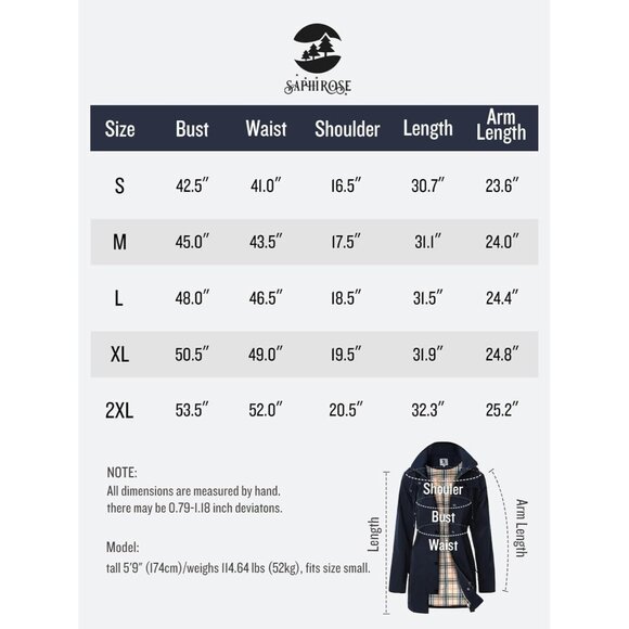 Women's Navy Blue Waterproof Long Raincoat Outdoor Windbreaker Jacket with Hood - Picture 7 of 7